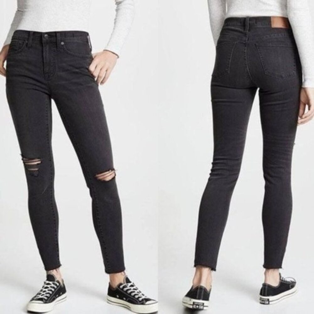 MADEWELL Jeans Womens 27 9" High Riser Skinny Skinny Black Distressed Denim